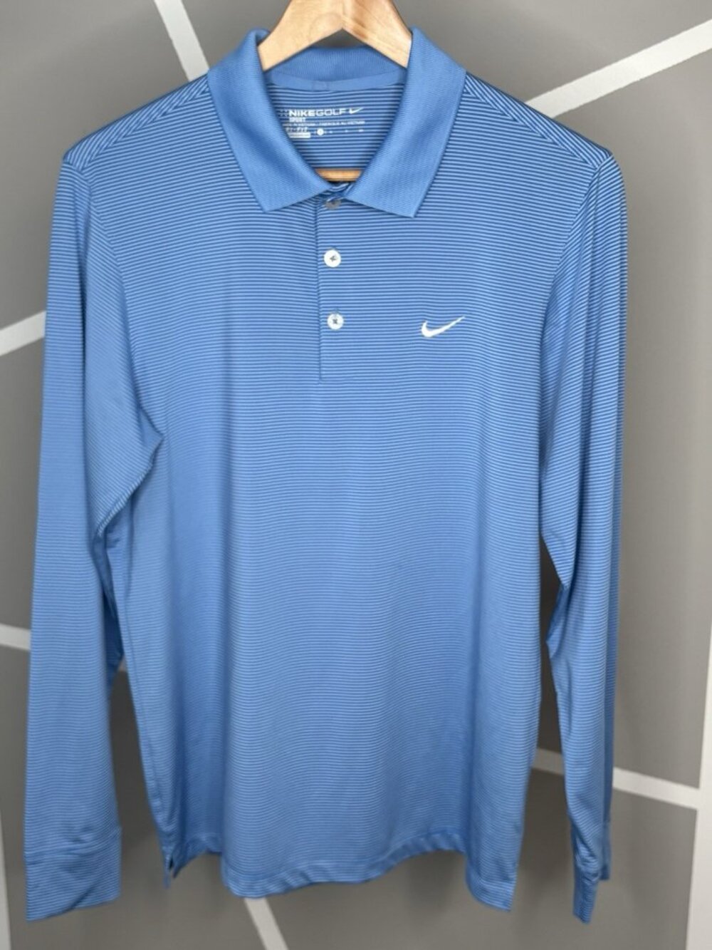 Nike Golf Sport Dri Fit Long Sleeve Polo Mens S Blue Stripe Performance Pullover